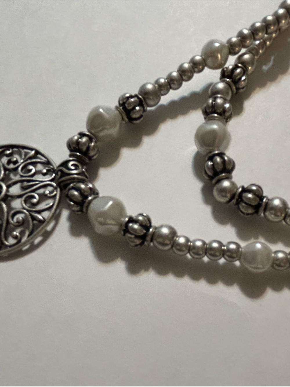 Vintage Avon NWT Stamped Silver Multi Strand Pearl Layered Cord Necklace